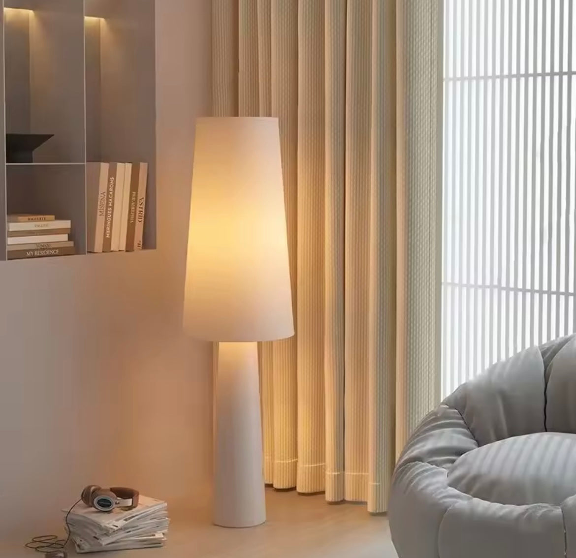 Shibui retro Japanese floor lamp 120cm minimalist fabric warm light for bedroom or living room