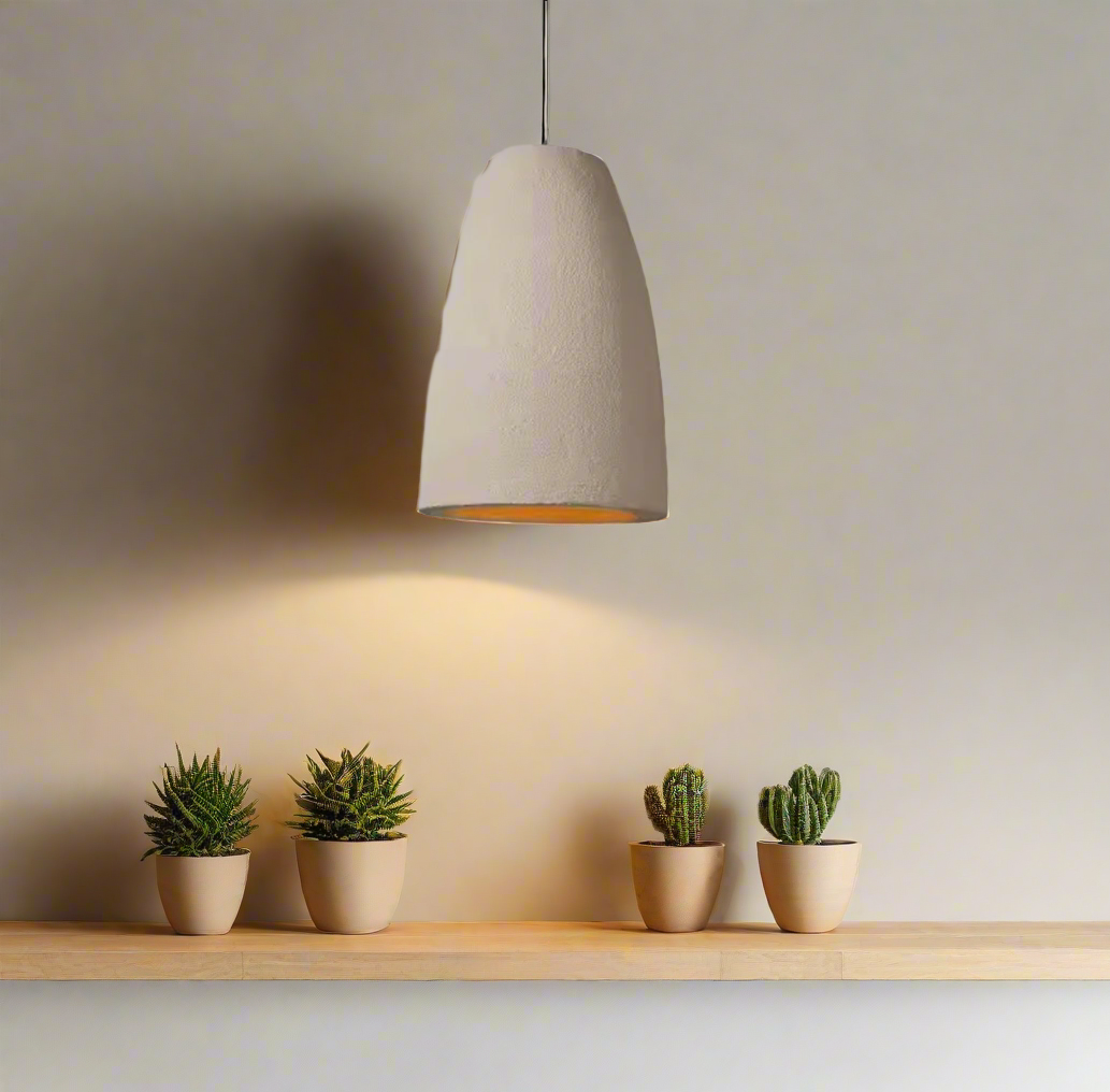Wabi Sabi ceiling pendant light with smooth white shape – 46x30cm LED chandelier

