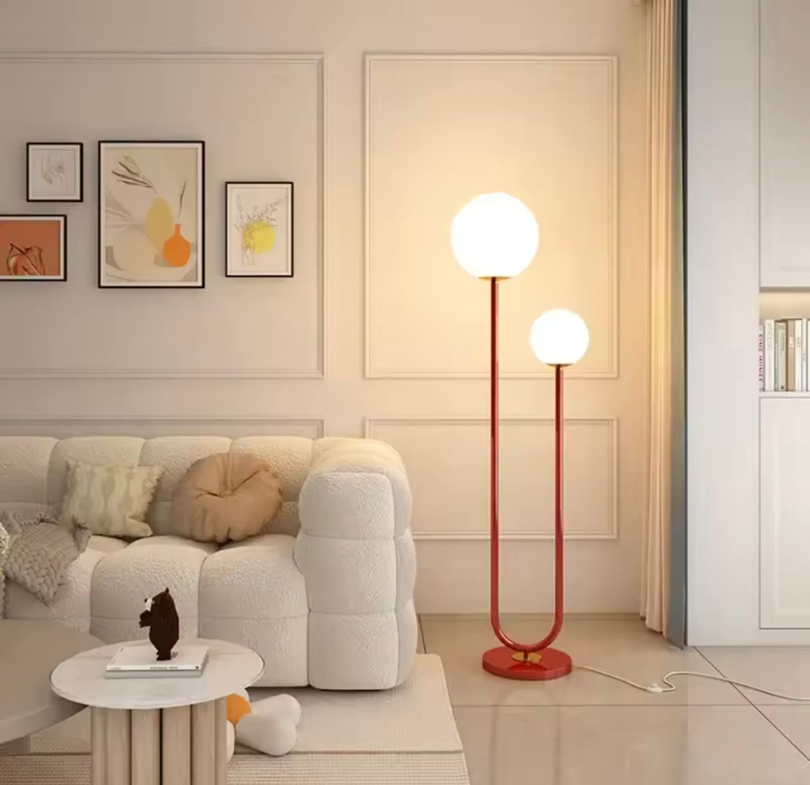 Sculptural Nordic floor lamp with dual shades – minimalist retro lighting for living room or bedroom

