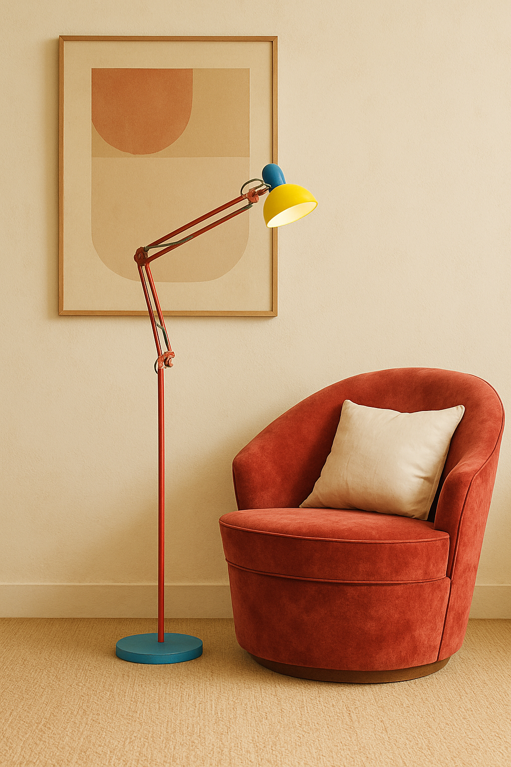Colorful Retro Long Arm Floor Lamp – Adjustable Metal Standing Light for Living Room or Bedroom